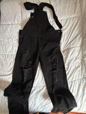 12th tribe Black Denim Overalls - Small